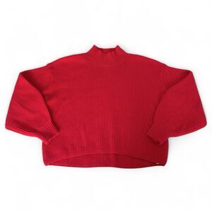 Maeve Anthropologie Sweater Women S Pink Mock Neck Balloon Cotton Wool Warm Cozy